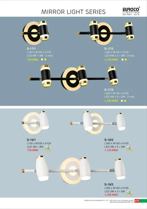 Đèn soi gương Euroto S-17/1, S-17/2, S-17/3, S-19/1, S-19/2, S-19/3