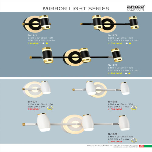Đèn soi gương Euroto S-17/1, S-17/2, S-17/3, S-19/1, S-19/2, S-19/3