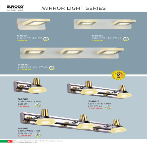 Đèn soi gương Euroto S-962/1, S-962/2, S-962/3, S-968/1, S-968/2, S-968/3