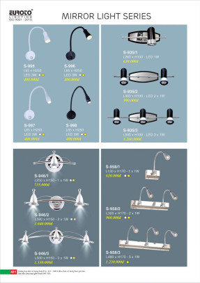 Đèn soi gương Euroto S-995, S-996, S-997, S-998, S-935/1, S-935/2, S-935/3, S-946/1, S-946/2, S-946/3, S-958/1, S-958/2, S-958/3