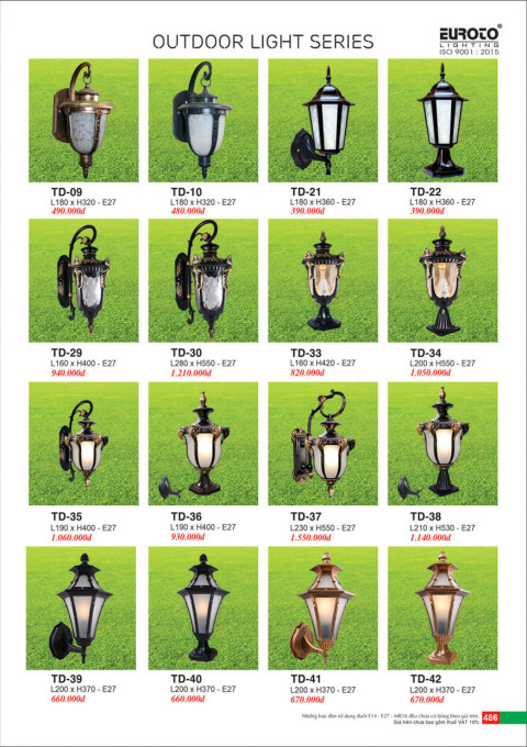 Đèn trụ Euroto TD-09, TD-10, TD-21, TD-22, TD-29, TD-30, TD-33, TD-34, TD-35, TD-36, TD-37, TD-38, TD-39, TD-40, TD-41, TD-42