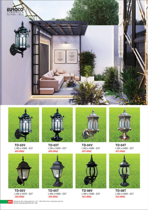 Đèn trụ Euroto TD-03V, TD-03T, TD-04V, TD-04T, TD-05V, TD-05T, TD-08V, TD-08T