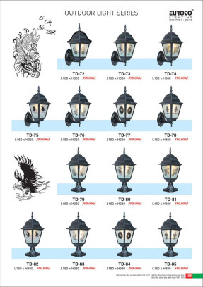 Đèn trụ Euroto TD-72, TD-73, TD-74, TD-75, TD-76, TD-77, TD-78, TD-79, TD-80, TD-81, TD-82, TD-83, TD-84, TD-85