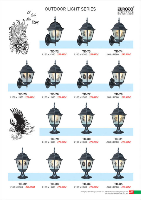 Đèn trụ Euroto TD-72, TD-73, TD-74, TD-75, TD-76, TD-77, TD-78, TD-79, TD-80, TD-81, TD-82, TD-83, TD-84, TD-85