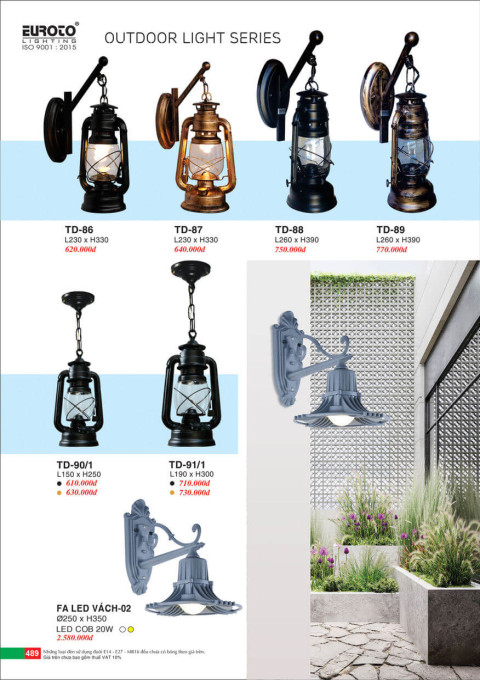 Đèn trụ Euroto TD-86, TD-87, TD-88, TD-89, TD-90/1, TD-91/1, FA LED VÁCH-02