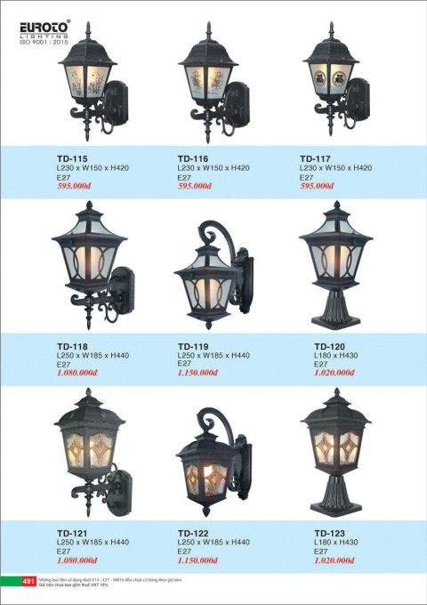 Đèn trụ Euroto TD-115, TD-116, TD-117, TD-118, TD-119, TD-120, TD-121, TD-122, TD-123
