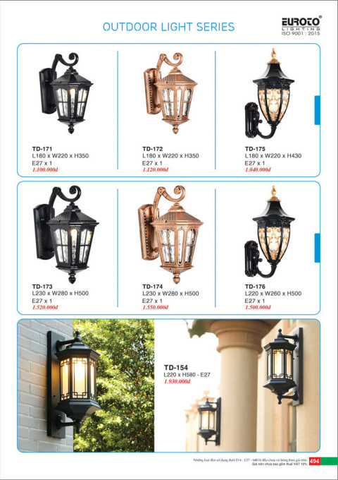 Đèn trụ Euroto TD-171, TD-172, TD-173, TD-174, TD-175, TD-176, TD-154