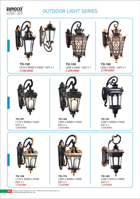 Đèn trụ Euroto TD-158, TD-159, TD-160, TD-167, TD-168, TD-169, TD-170, TD-181, TD-182
