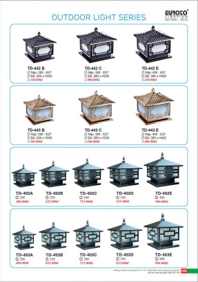 Đèn trụ Euroto TD-442 B, TD-442 C, TD-442 E, TD-443 B, TD-443 C, TD-443 E, TD-402 A, TD-402 B, TD-402 C, TD-402 D, TD-402 E, TD-403 A, TD-403 B, TD-403 C, TD-403 D, TD-403 E