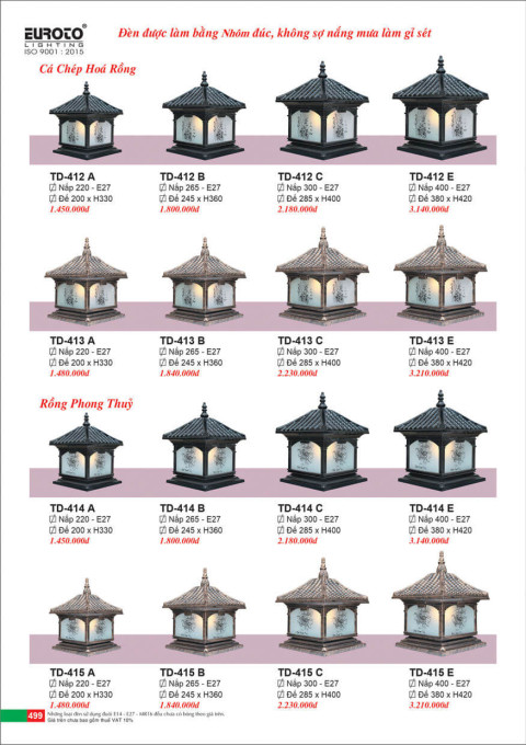 Đèn trụ Euroto TD-412 A, TD-412 B, TD-412 C, TD-412 E, TD-413 A, TD-413 B, TD-413 C, TD-413 E, TD-414 A, TD-414 B, TD-414 C, TD-414 E, TD-415 A, TD-415 B, TD-415 C, TD-415 E