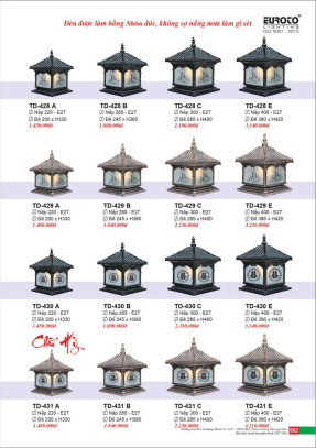 Đèn trụ Euroto TD-428 A, TD-428 B, TD-428 C, TD-428 E, TD-429 A, TD-429 B, TD-429 C, TD-429 E, TD-430 A, TD-430 B, TD-430 C, TD-430 E, TD-431 A, TD-431 B, TD-431 C, TD-431 E