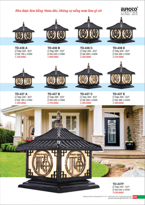 Đèn trụ Euroto TD-436 A, TD-436 B, TD-436 C, TD-436 E, TD-437 A, TD-437 B, TD-437 C, TD-437 E, TD-437 F