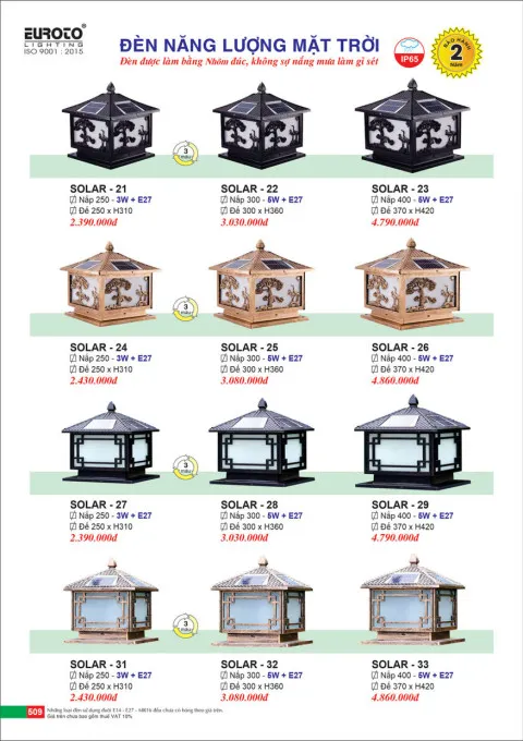 Đèn trụ năng lượng mặt trời Euroto Solar 21, Solar 22, Solar 23, Solar 24, Solar 25, Solar 26, Solar 27, Solar 28, Solar 29, Solar 30, Solar 31, Solar 32, Solar 33