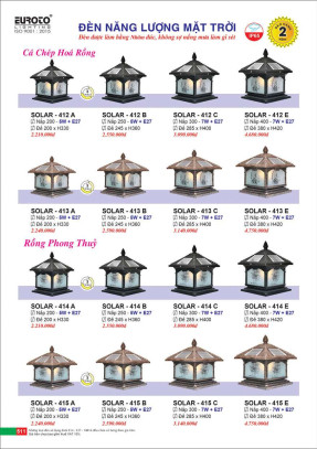 Đèn trụ năng lượng mặt trời Euroto Solar 412 A, 412 B, 412 C, 412 E, 413 A, 413 B, 413 C, 413 E, 414 A, 414 B, 414 C, 414 E 415 A, 415 B, 415 C, 415 E