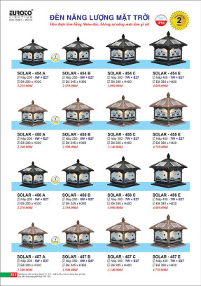 Đèn trụ năng lượng mặt trời Euroto Solar 454 A, 454 B, 454 C, 454 E, 455 A, 455 B, 455 C, 455 E, 456 A, 456 B, 456 C, 456 E, 457 A, 457 B, 457 C, 457 E,
