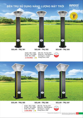 Đèn trụ năng lượng mặt trời Euroto Solar Trụ 261, Solar Trụ 262, Solar Trụ 263, Solar Trụ 265, Solar Trụ 266, Solar Trụ 267
