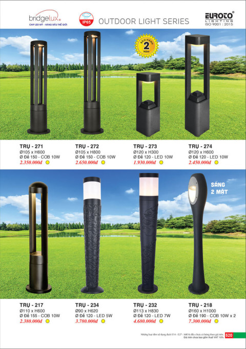 Đèn trụ Euroto Trụ 271, Trụ 272, Trụ 273, Trụ 274, Trụ 217, Trụ 234, Trụ 232, Trụ 218