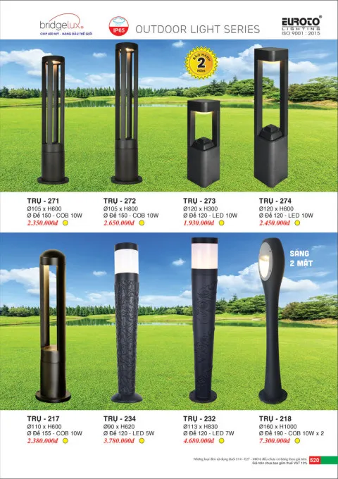 Đèn trụ Euroto Trụ 271, Trụ 272, Trụ 273, Trụ 274, Trụ 217, Trụ 234, Trụ 232, Trụ 218