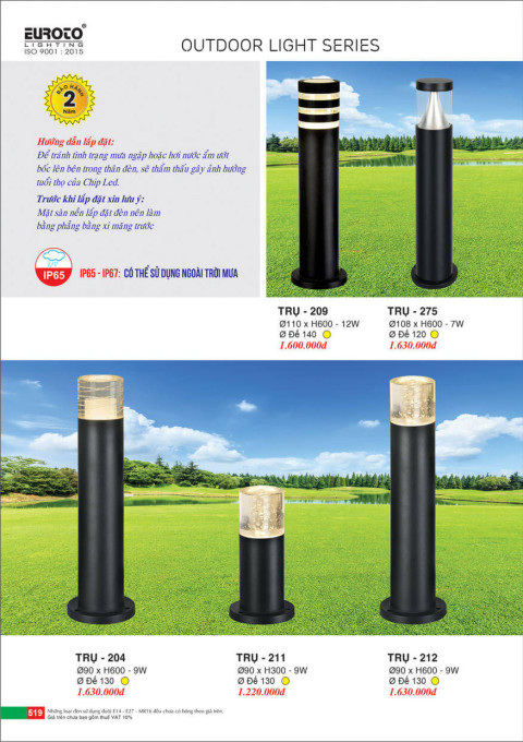 Đèn trụ Euroto Trụ 209, Trụ 275, Trụ 204, Trụ 211, Trụ 212