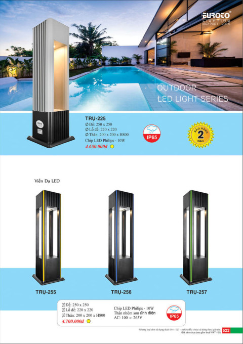 Đèn trụ Euroto Trụ 225, Trụ 255, Trụ 256, Trụ 257