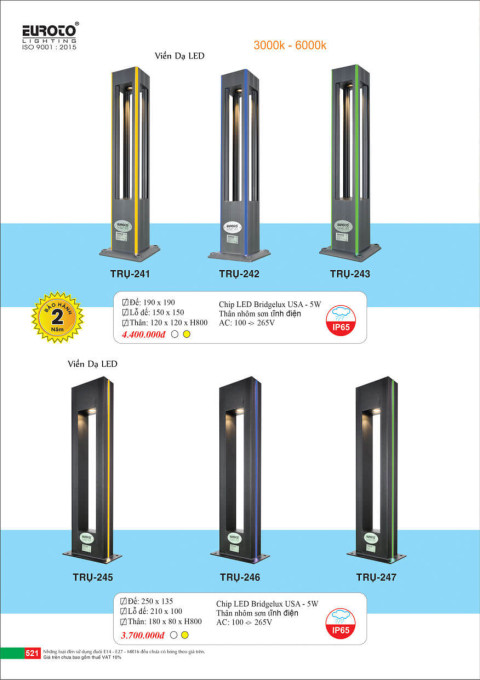 Đèn trụ Euroto Trụ 241, Trụ 242, Trụ 243, Trụ 245, Trụ 246, Trụ 247