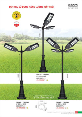 Đèn trụ năng lượng mặt trời Euroto Solar Trụ 094, Solar Trụ 095, Solar Trụ 096