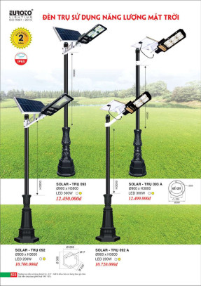 Đèn trụ năng lượng mặt trời Euroto Solar Trụ 092, Trụ 092 A, Trụ 093, Trụ 093 A