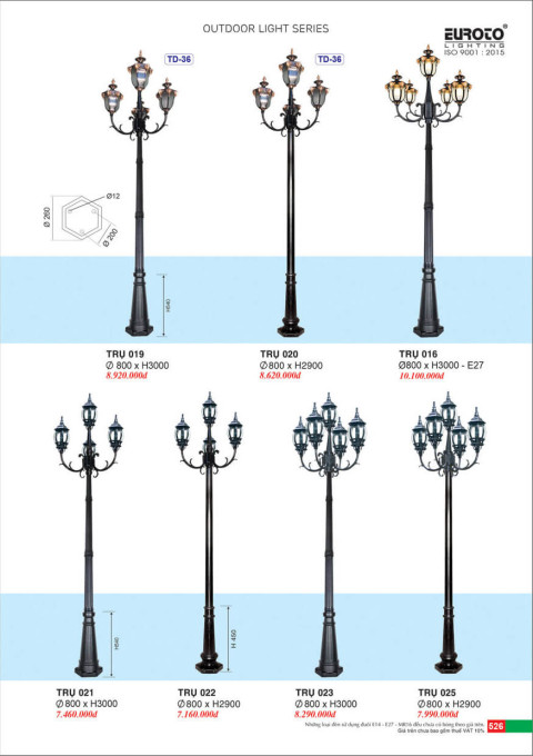 Đèn trụ Euroto Trụ 016, Trụ 019, Trụ 020, Trụ 021, Trụ 022, Trụ 023, Trụ 025