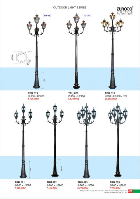 Đèn trụ Euroto Trụ 016, Trụ 019, Trụ 020, Trụ 021, Trụ 022, Trụ 023, Trụ 025