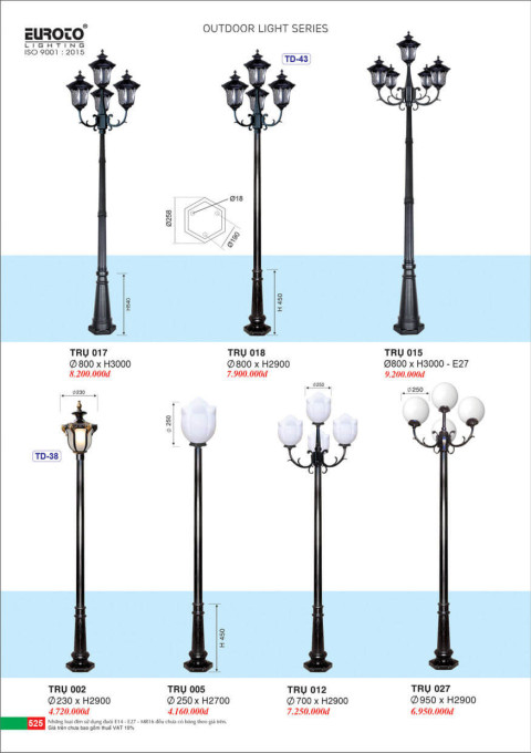 Đèn trụ Euroto Trụ 015, Trụ 017, Trụ 018, Trụ 002, Trụ 005, Trụ 012, Trụ 027