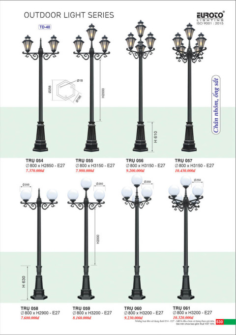 Đèn trụ Euroto Trụ 054, Trụ 055, Trụ 056, Trụ 057, Trụ 058, Trụ 059, Trụ 060, Trụ 061