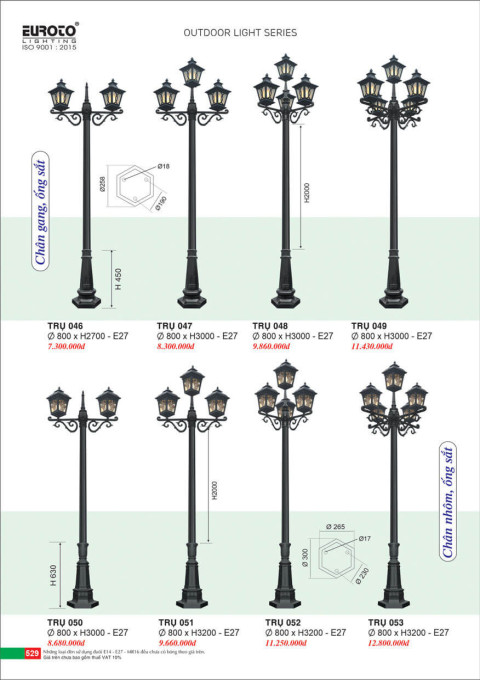 Đèn trụ Euroto Trụ 046, Trụ 047, Trụ 048, Trụ 049, Trụ 050, Trụ 051, Trụ 052, Trụ 053