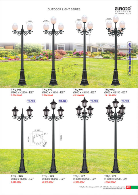 Đèn trụ Euroto Trụ 069, Trụ 070, Trụ 071, Trụ 072, Trụ 075, Trụ 076, Trụ 077, Trụ 078