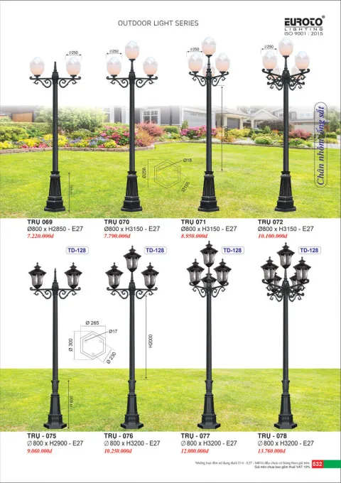 Đèn trụ Euroto Trụ 069, Trụ 070, Trụ 071, Trụ 072, Trụ 075, Trụ 076, Trụ 077, Trụ 078