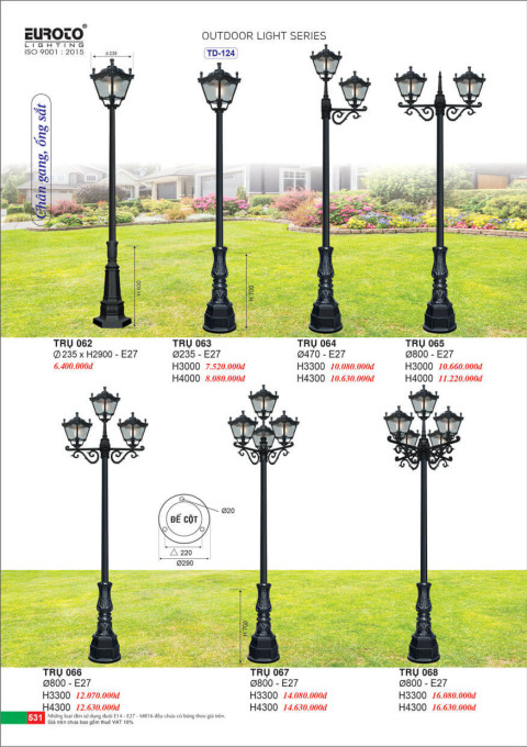 Đèn trụ Euroto Trụ 062, Trụ 063, Trụ 064, Trụ 065, Trụ 066, Trụ 067, Trụ 068