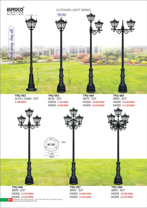 Đèn trụ Euroto Trụ 062, Trụ 063, Trụ 064, Trụ 065, Trụ 066, Trụ 067, Trụ 068