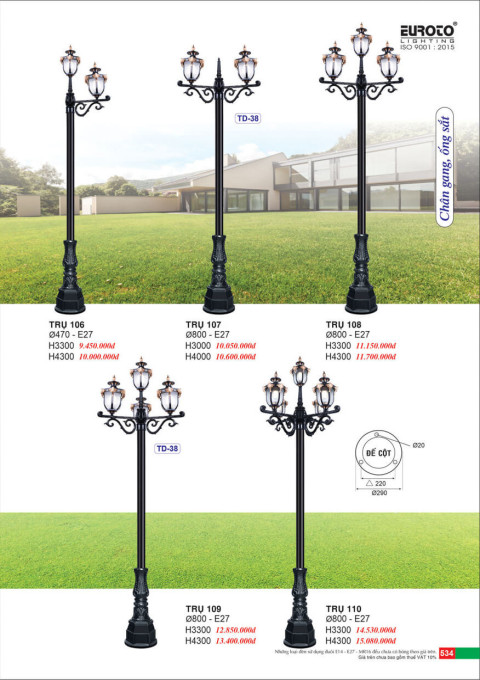 Đèn trụ Euroto Trụ 106, Trụ 107, Trụ 108, Trụ 109, Trụ 110