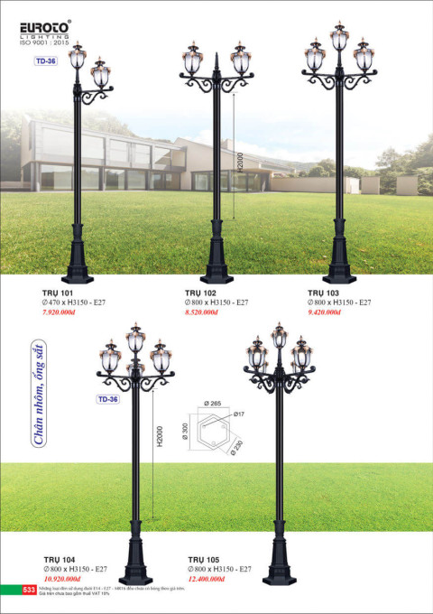 Đèn trụ Euroto Trụ 101, Trụ 102, Trụ 103, Trụ 104, Trụ 105