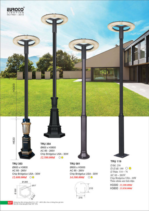 Đèn trụ Euroto Trụ 353, Trụ 354, Trụ 081, Trụ 119