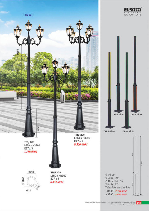 Đèn trụ Euroto Trụ 327, Trụ 328, Trụ 329