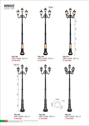 Đèn trụ Euroto Trụ 305, Trụ 306, Trụ 307, Trụ 308, Trụ 309, Trụ 310