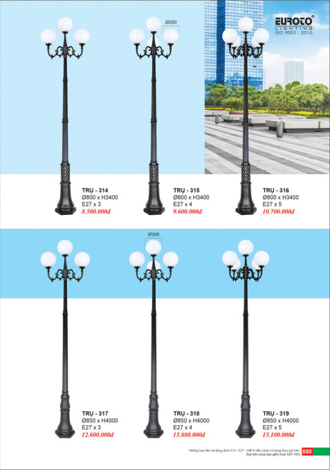 Đèn trụ Euroto Trụ 314, Trụ 315, Trụ 316, Trụ 317, Trụ 318, Trụ 319