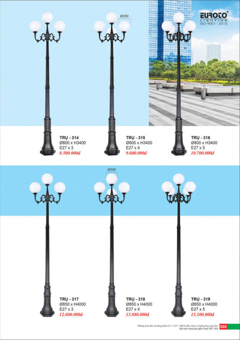 Đèn trụ Euroto Trụ 314, Trụ 315, Trụ 316, Trụ 317, Trụ 318, Trụ 319