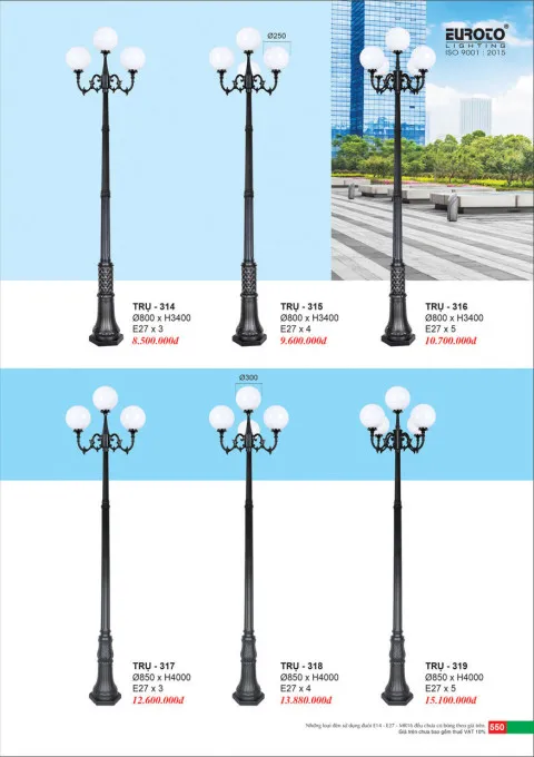 Đèn trụ Euroto Trụ 314, Trụ 315, Trụ 316, Trụ 317, Trụ 318, Trụ 319