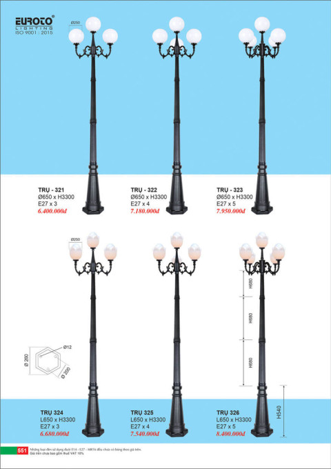 Đèn trụ Euroto Trụ 321, Trụ 322, Trụ 323, Trụ 324, Trụ 325, Trụ 326