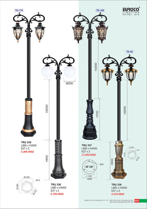 Đèn trụ Euroto Trụ 335, Trụ 336, Trụ 337, Trụ 338