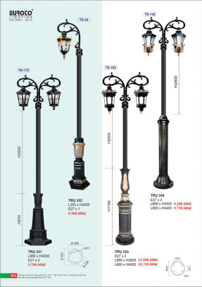 Đèn trụ Euroto Trụ 331, Trụ 332, Trụ 333, Trụ 334