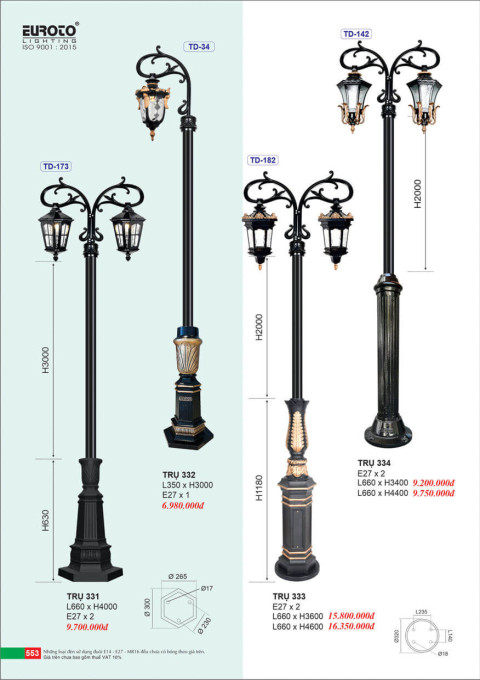 Đèn trụ Euroto Trụ 331, Trụ 332, Trụ 333, Trụ 334