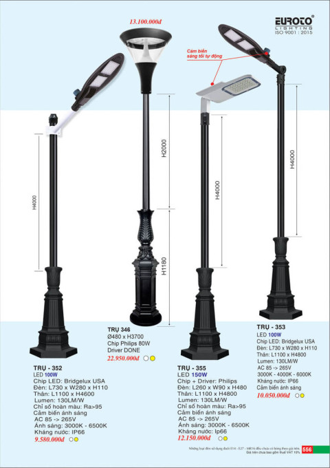 Đèn trụ Euroto Trụ 352, Trụ 346, Trụ 355, Trụ 353