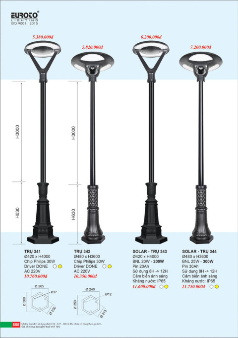 Đèn trụ Euroto Trụ 341, Trụ 342, Trụ 343, Trụ 344